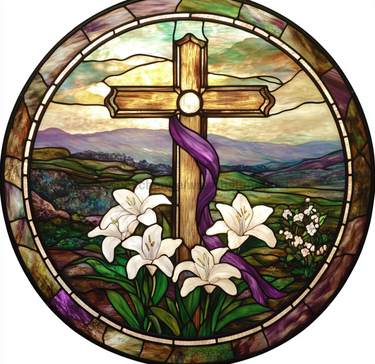 Easter Sign, Stained Glass Religious Sign, DCO-12915, Sign For Wreath, 10x10
